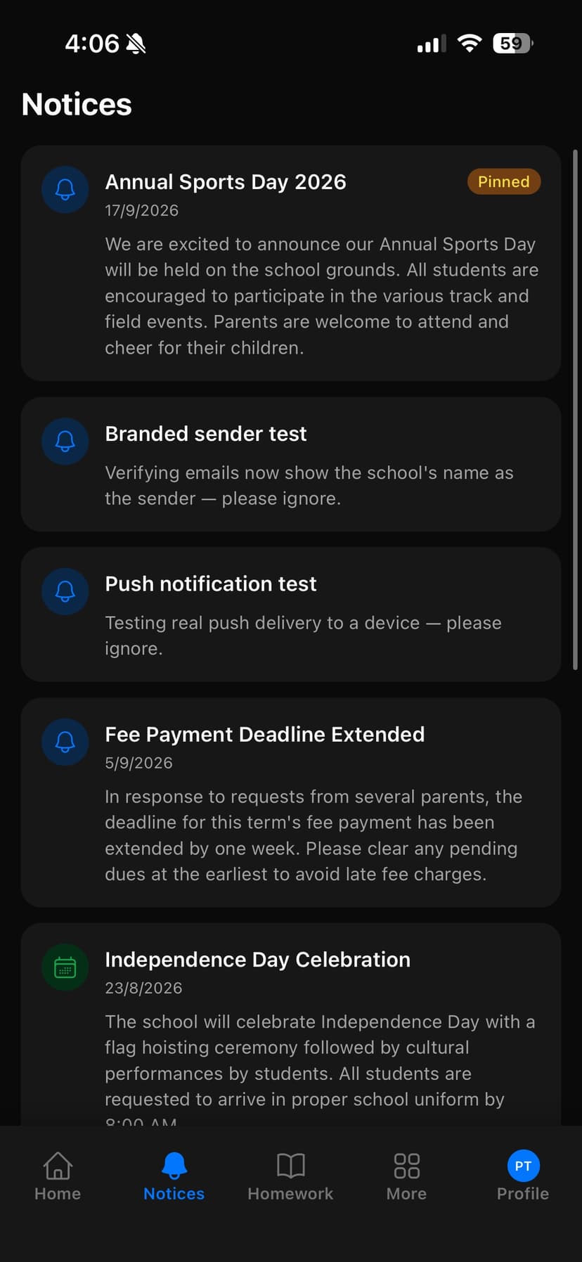 Mobile app notices