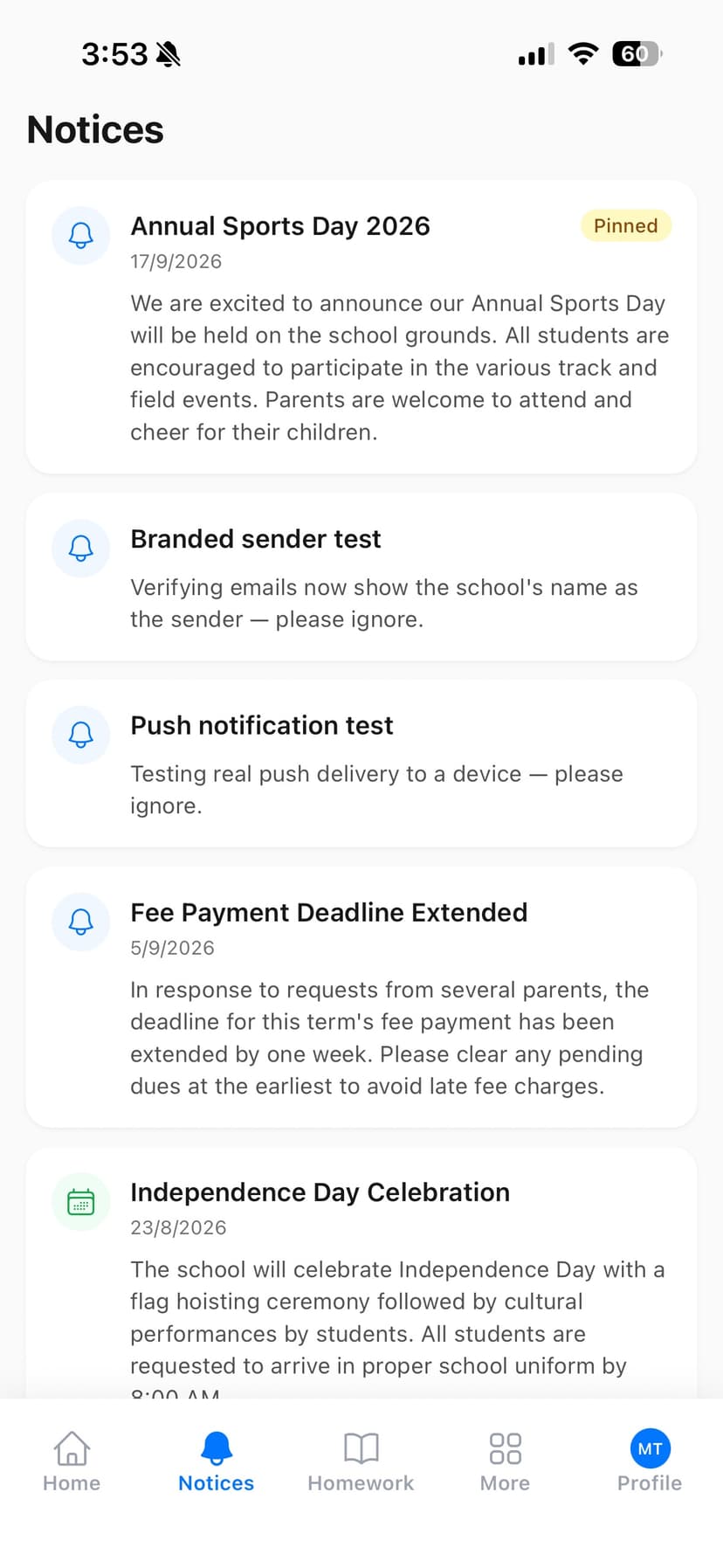 Mobile app notices